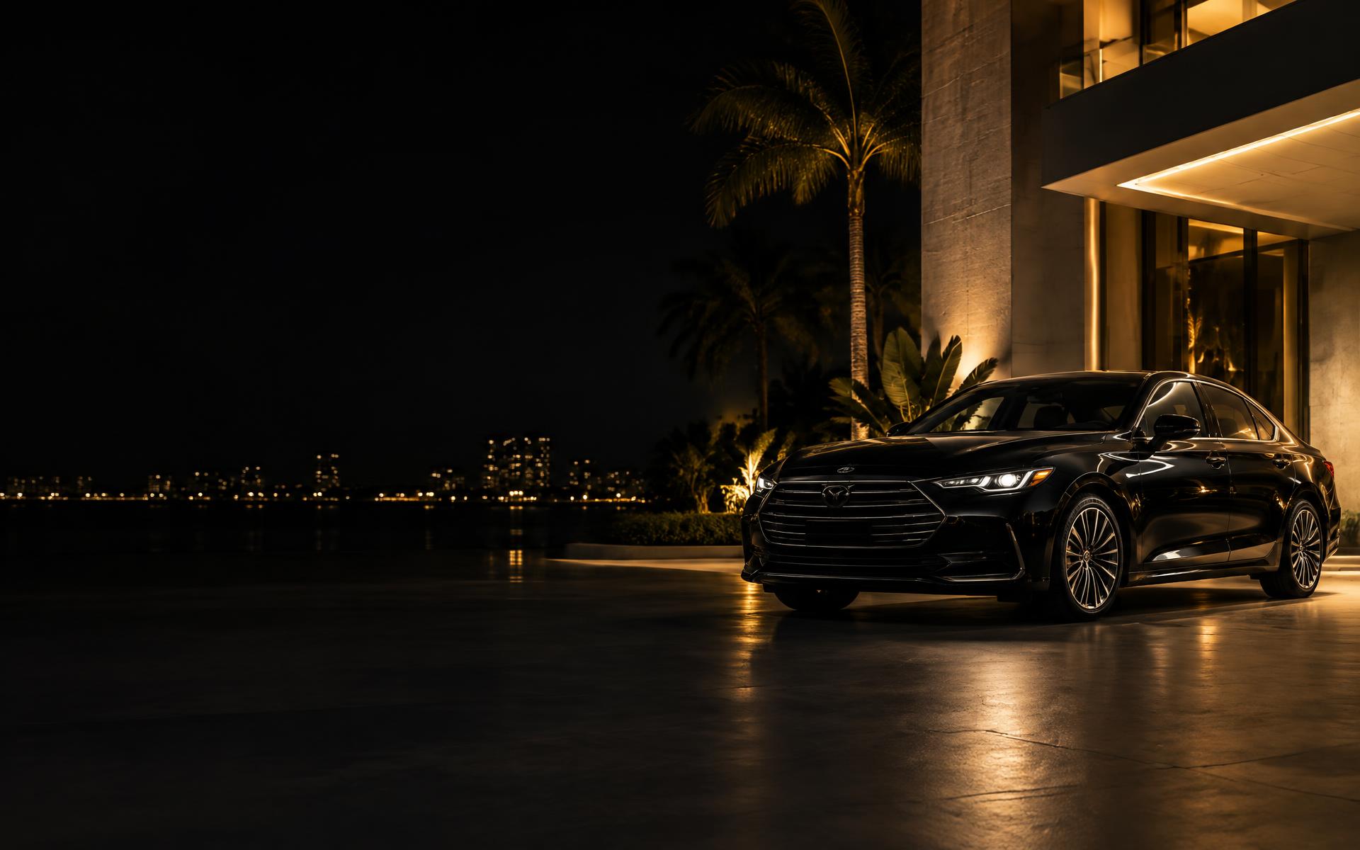 Black sedan outside a South Florida property at night